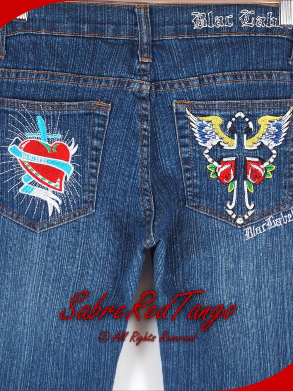Vintage Y2K BLPP Blac Label Embroidered Gothic Cross Heart Bootcut Jeans 9/10
